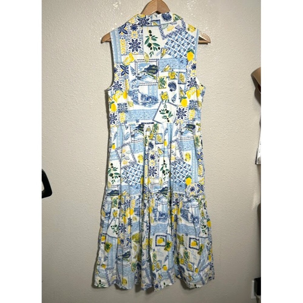 J.Crew Amalfi Coast Lemon Novelty Midi Dress 8 Button Front Sleeveless Collar - Picture 3 of 9